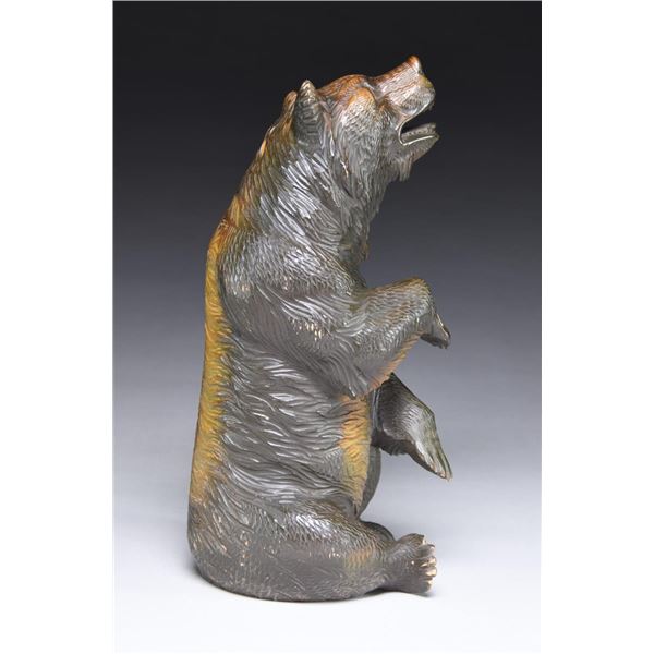 BLACK FOREST CARVED SITTING BEAR.