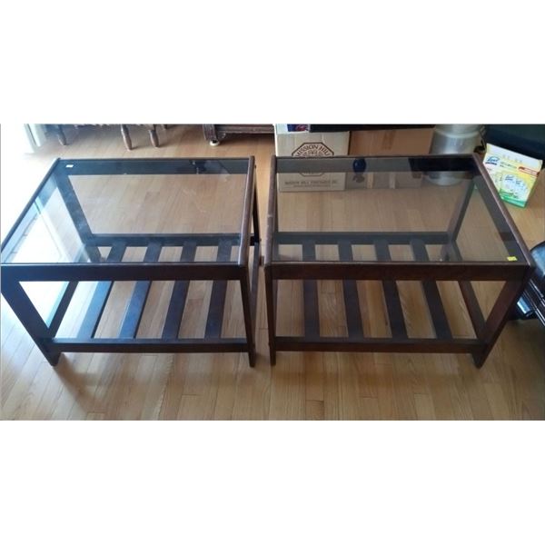 Two Wooden and Glass Sidetables