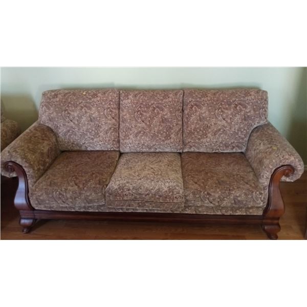 Mid Century Overstuffed Couch Wood Highlights