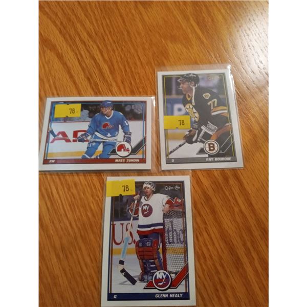 Ray Bourque, Glenn Healy, Mats Sundin 1991 NHL Cards