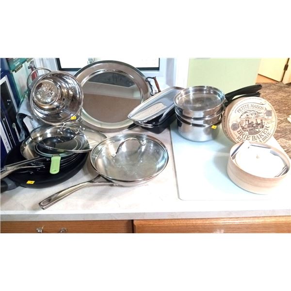 Various Kitchen Appliances - Metal Pans, Metal Strainers and More