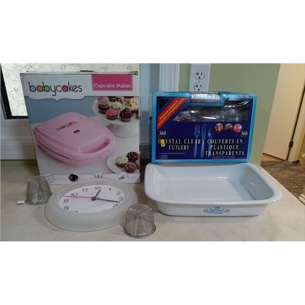 Collection of Cupcake Maker, House Clock, Casserole Dish and 360 Crystal Utensils