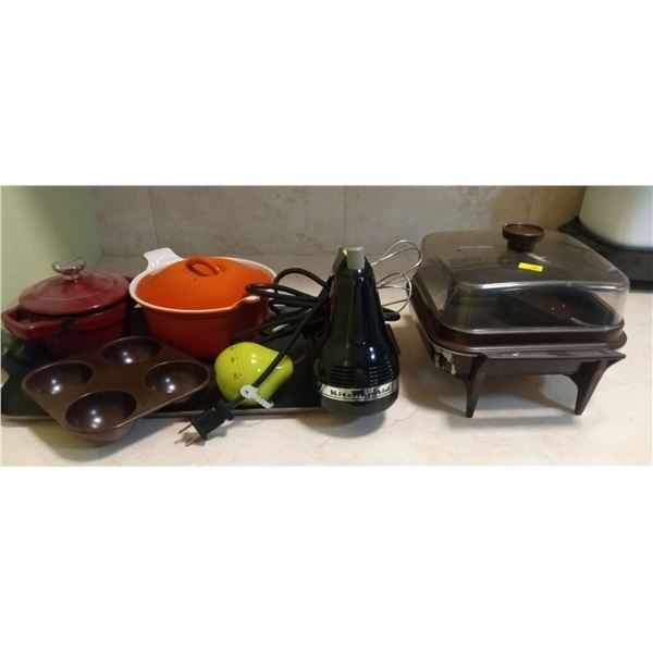 Collection of KitchenAid Electronic Mixer, EasyEggs Toaster and Baking Pots and Trays