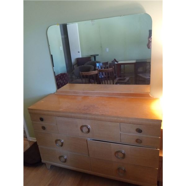 Large Wooden Dresser with Mirror Attached