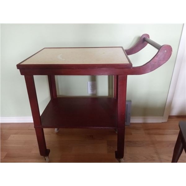 Wooden and Plastic Serving Cart with Two Levels