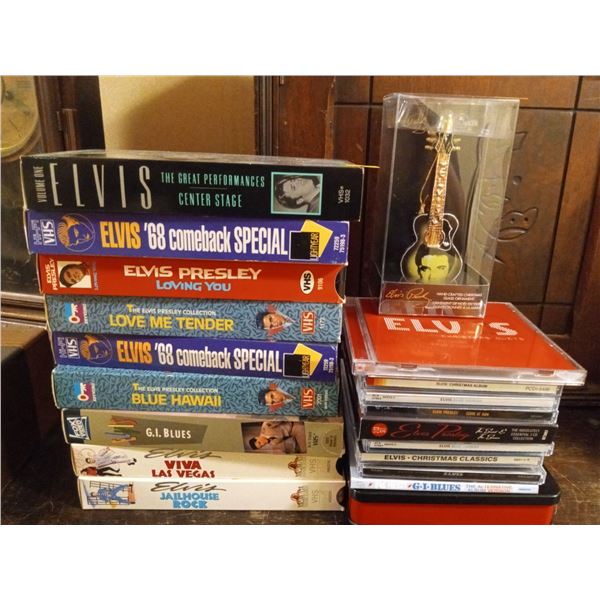 Elvis CDs, VHS and Glass Christmas Ornament