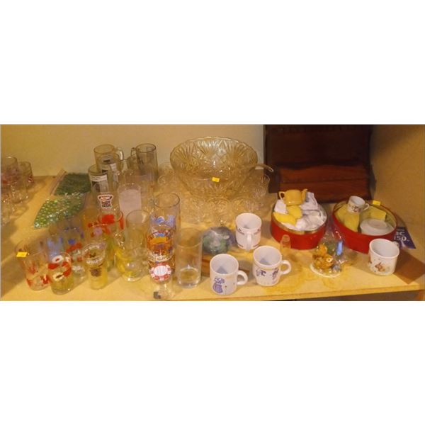 Various Colorful Glassware, Punchbowl Set and More