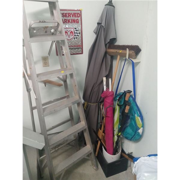 Collection of Brooms, 6ft Latter and More