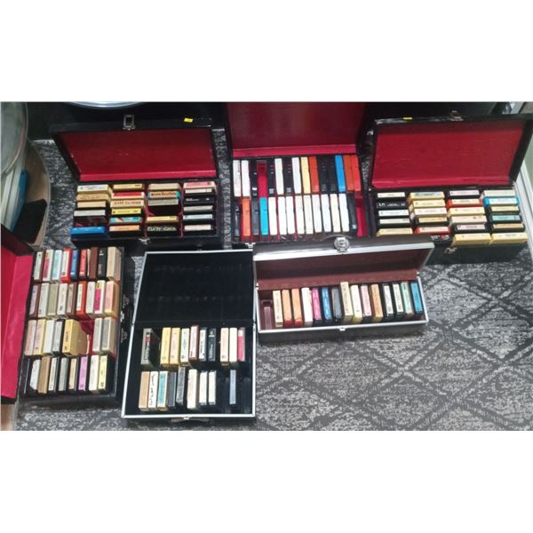 Collection of 8-Track Tapes in Brief Cases