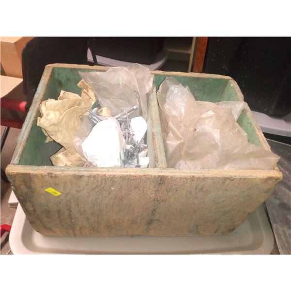 Wooden Box Full of Bags of Nails
