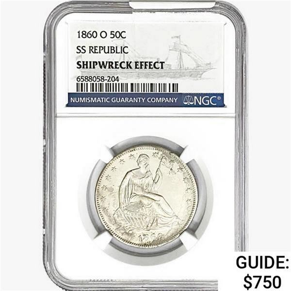 1860-O Seated Lib. 50C NGC Shipwreck Effect SS REP.