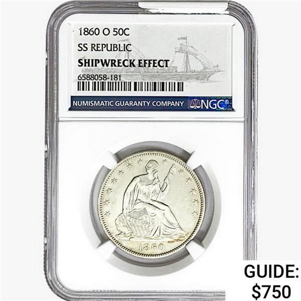 1860-O Seated Lib. 50C NGC Shipwreck Effect SS REP.