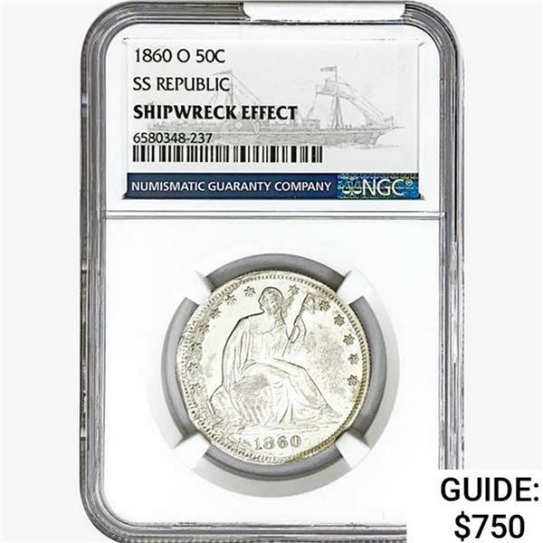 1860-O Seated Lib. 50C NGC Shipwreck Effect SS REP.