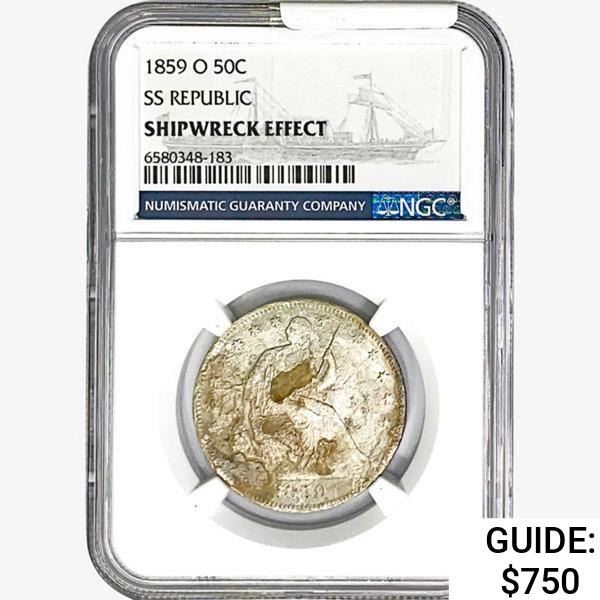 1859-O Seated Lib. 50C NGC Shipwreck Effect SS REP.