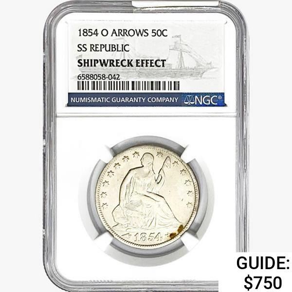1854-O Seated Lib. 50C NGC Shipwreck Effect SS REP. ARWS
