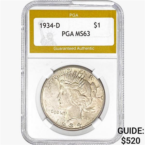 1934-D Silver Peace Dollar PGA MS63