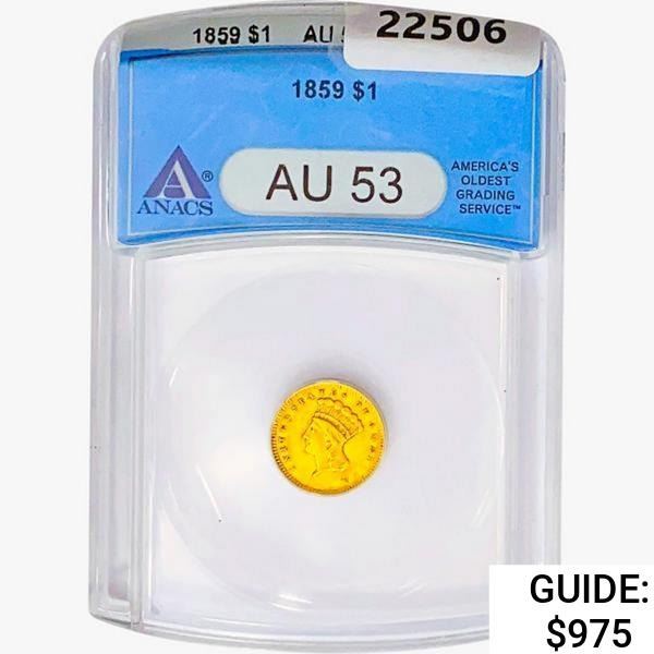1859 Rare Gold Dollar ANACS AU53