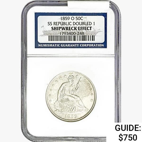 1859-O Seated Lib. 50C NGC Shipwreck Effect SS REP. DBL 1