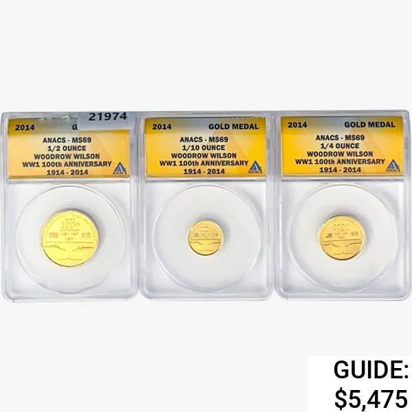2014 [3] Gold Medal Woodrow Wilson WWI 100th ANNIV. ANACS MS69