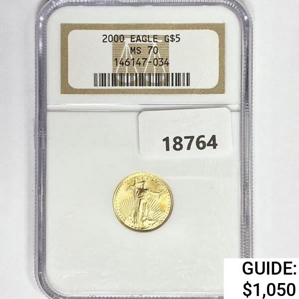 2000 $5 1/10oz American Gold Eagle NGC MS70