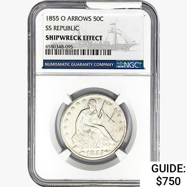 1855-O Seated Lib. 50C NGC Shipwreck Effect SS REP. ARWS