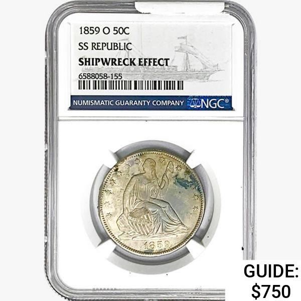 1859-O Seated Lib. 50C NGC Shipwreck Effect SS REP.