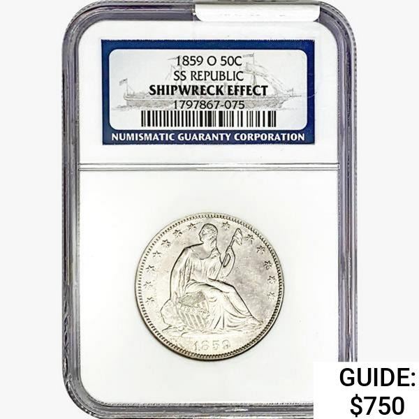 1859-O Seated Lib. 50C NGC Shipwreck Effect SS REP.