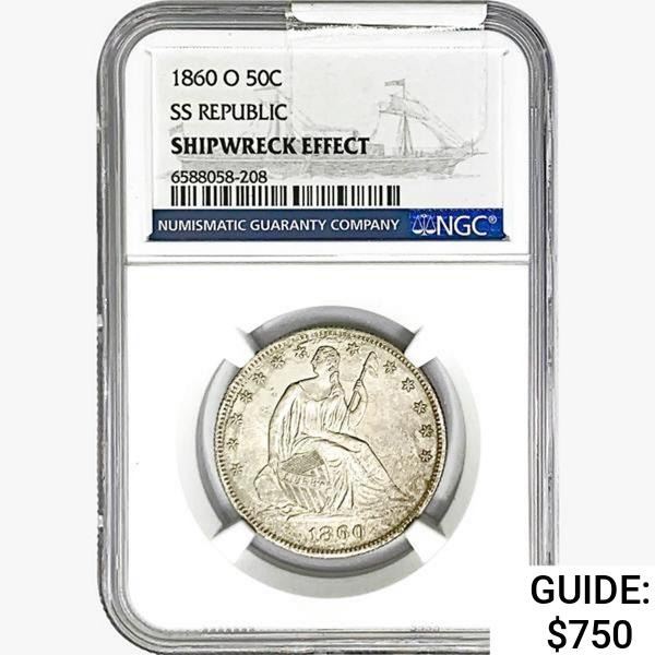 1860-O Seated Lib. 50C NGC Shipwreck Effect SS REP.