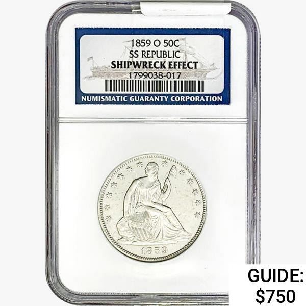 1859-O Seated Lib. 50C NGC Shipwreck Effect SS REP.