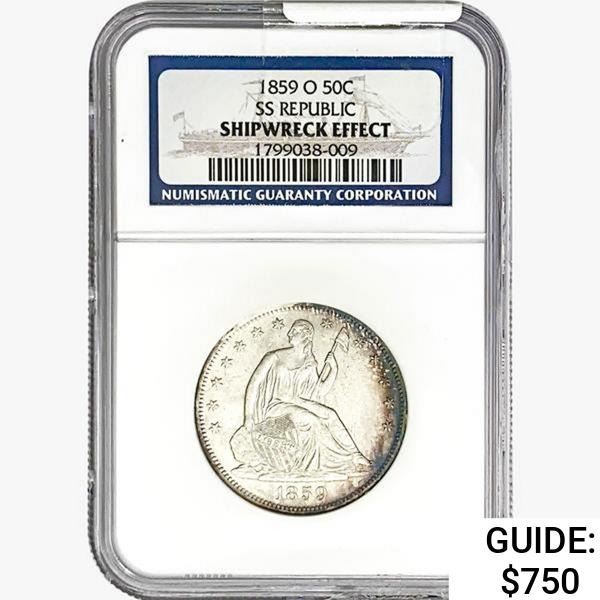 1859-O Seated Lib. 50C NGC Shipwreck Effect SS REP.