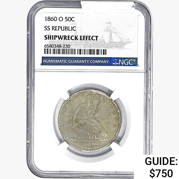 1860-O Seated Lib. 50C NGC Shipwreck Effect SS REP.