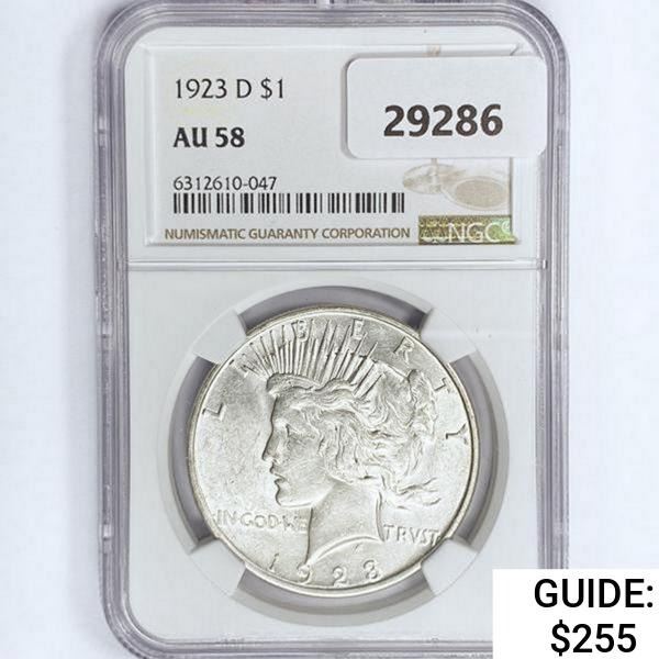 1923-D Silver Peace Dollar NGC AU58