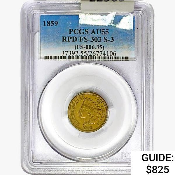 1859 Indian Head Cent PCGS AU55 RPD FS-303 S-3 (FS-006.35)
