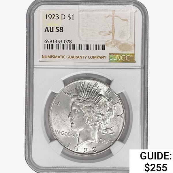1923-D Silver Peace Dollar NGC AU58