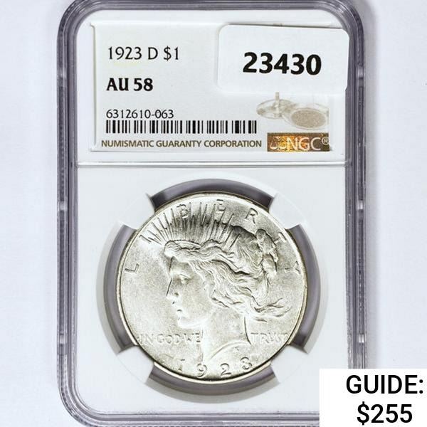 1923-D Silver Peace Dollar NGC AU58