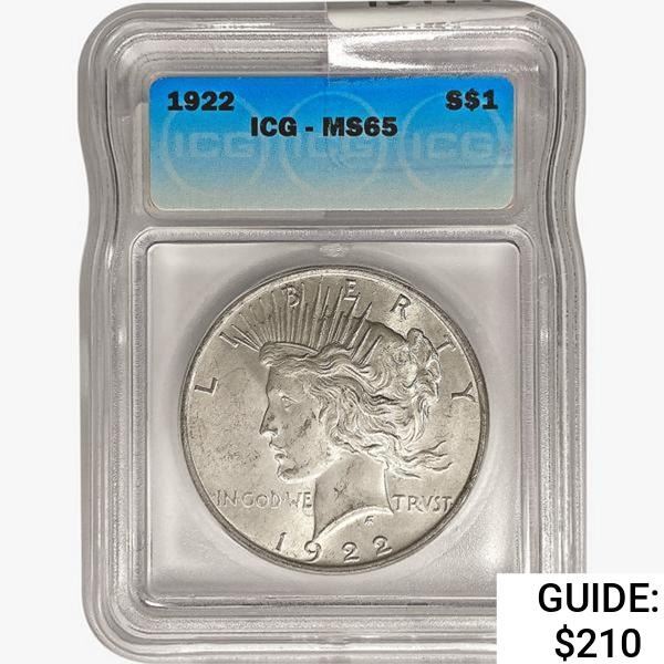 1922 Silver Peace Dollar ICG MS65