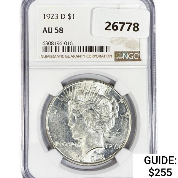 1923-D Silver Peace Dollar NGC AU58
