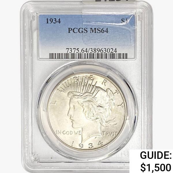 1934 Silver Peace Dollar PCGS MS64