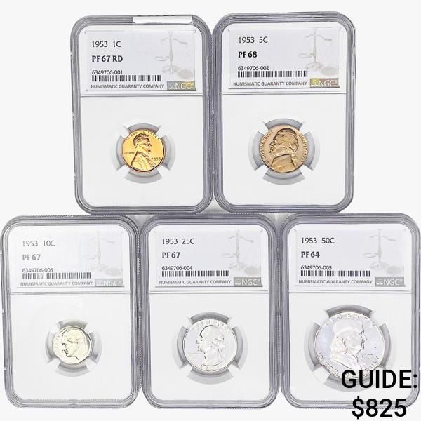 [5] 1953 1C,5C,10C,25C & 50C NGC PF64-68
