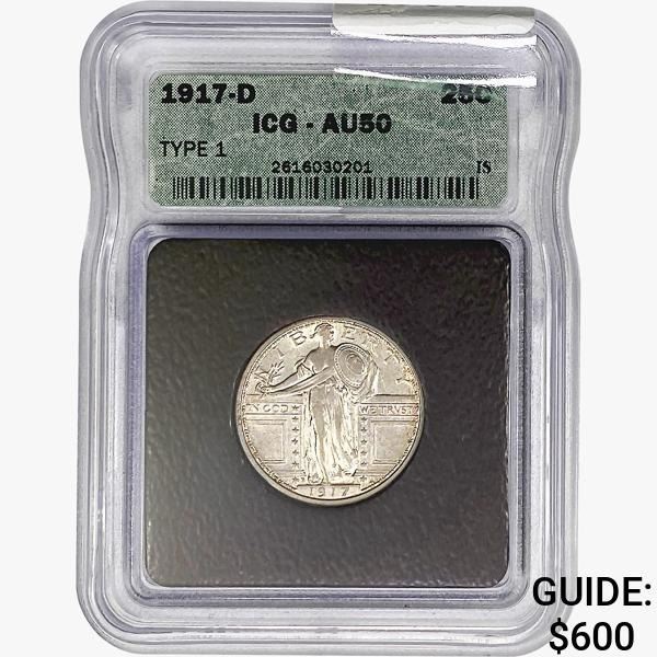 1917-D Standing Liberty Quarter ICG AU50