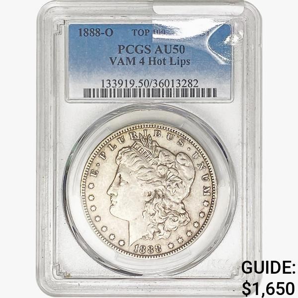 1888-O Morgan Silver Dollar PCGS AU50 VAM-4 Hot Lips