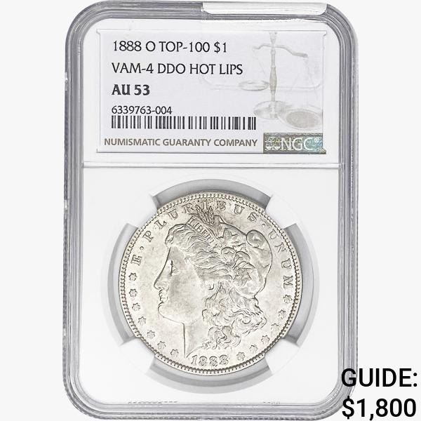 1888-O Morgan Silver Dollar NGC AU53 VAM-4 DDO Hot Lips