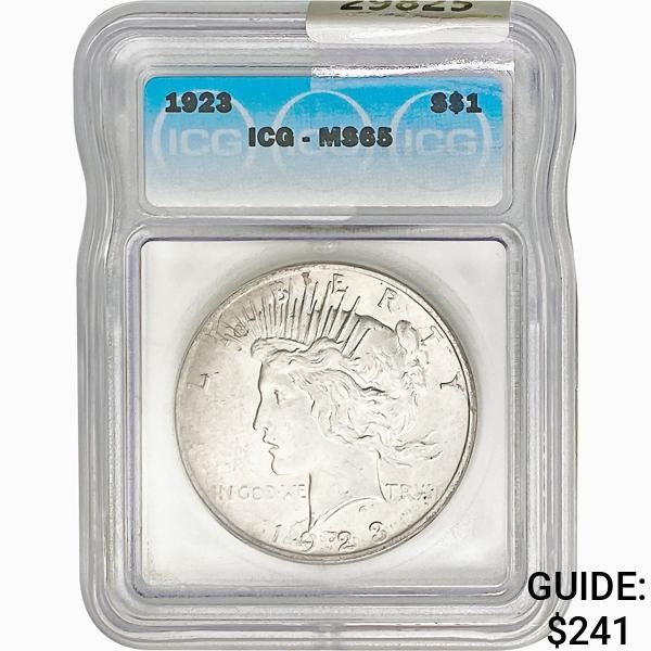1923 Silver Peace Dollar ICG MS65