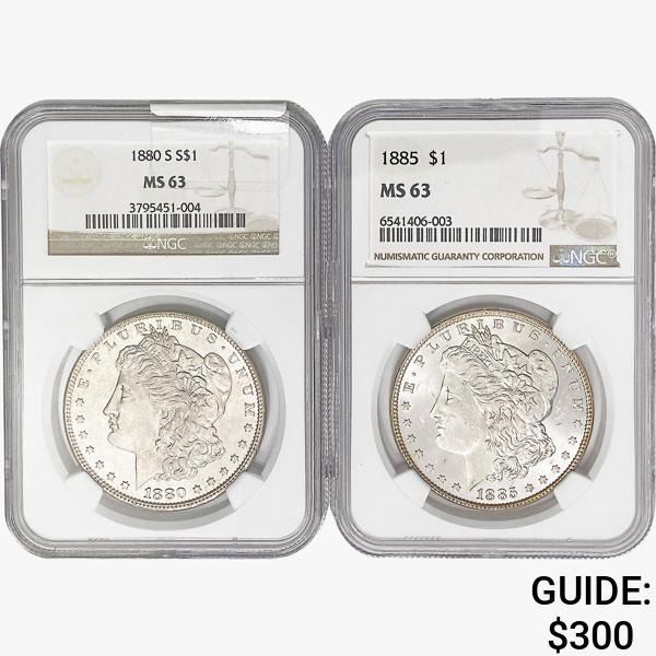 [2] 1880-S & 1885 Morgan Silver Dollar NGC MS63