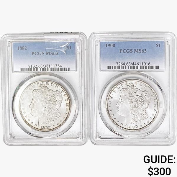 [2] 1882 & 1900 Morgan Silver Dollar PCGS MS63