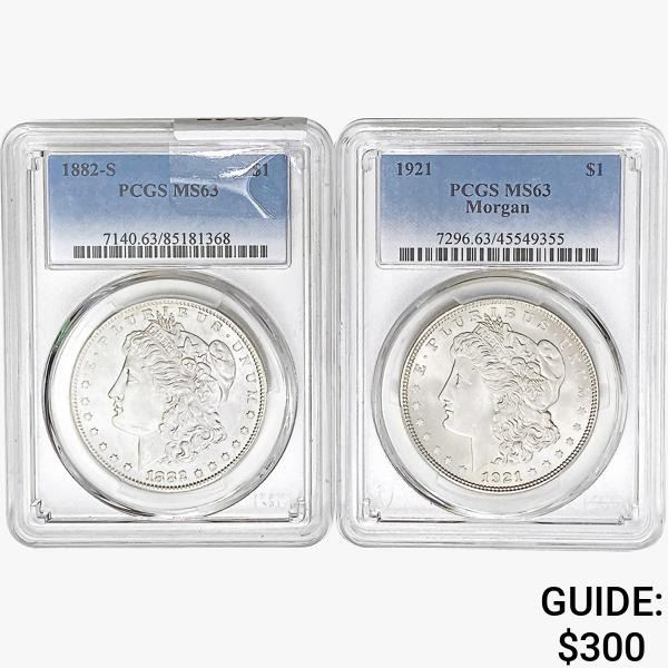 [2] 1882-S & 1921 Morgan Silver Dollar PCGS MS63