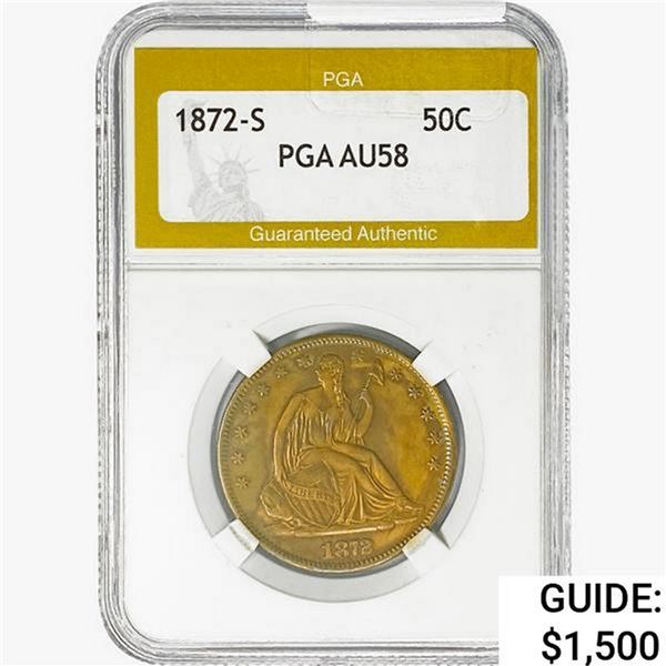 1872-S Seated Liberty Half Dollar PGA AU58