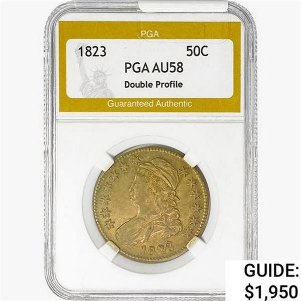 1823 Capped Bust Half Dollar PGA AU58 Double Profile