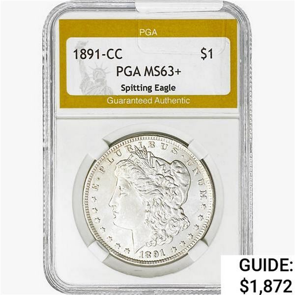1891-CC Morgan Silver Dollar PGA MS63+ Spitting Eagle
