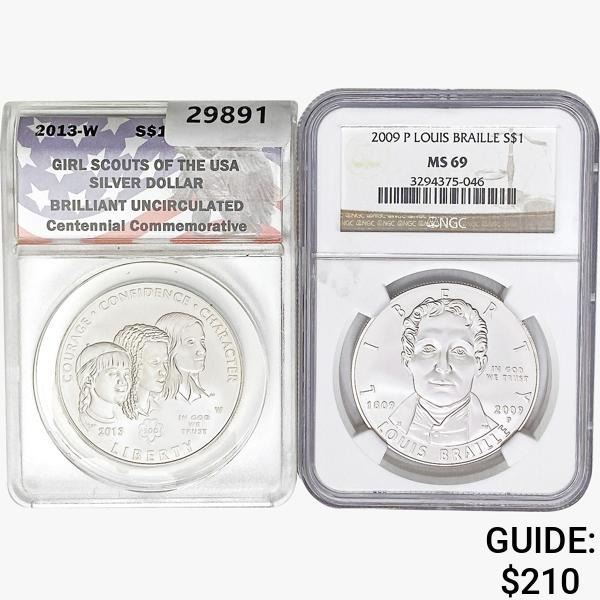 [2] 2009-P & 2013-W S$1 Girl Scouts/Braille NGC/ANACS MS/UNC69